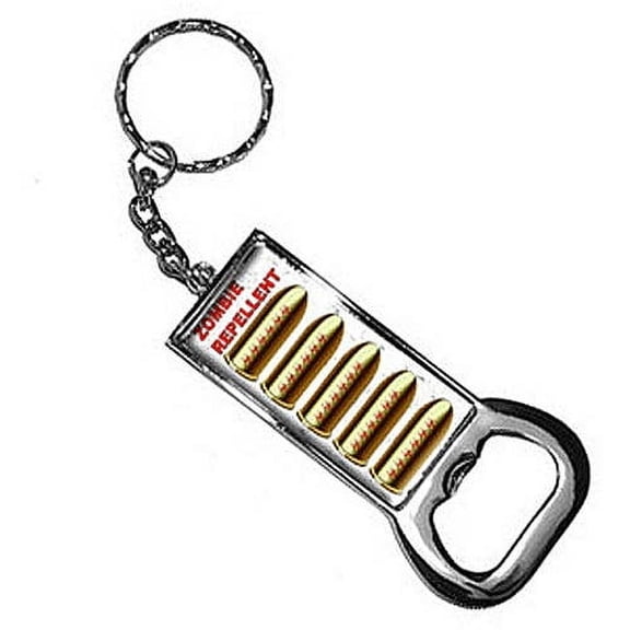 Zombie Repellent Bullets Outbreak Apocalypse Keychain Key Chain Ring Bottle Bottlecap Opener