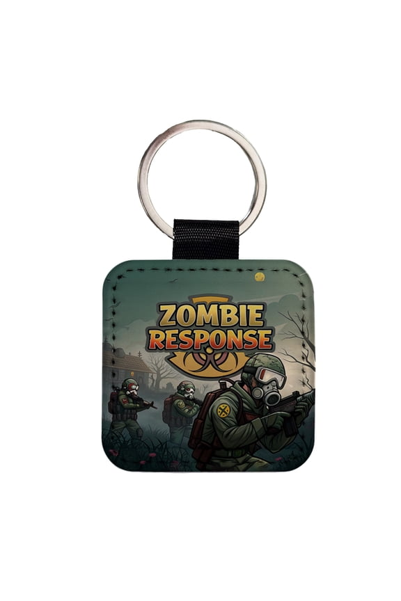 Zombie Response Unit Biohazard Cartoon Faux Leather Square Keychain