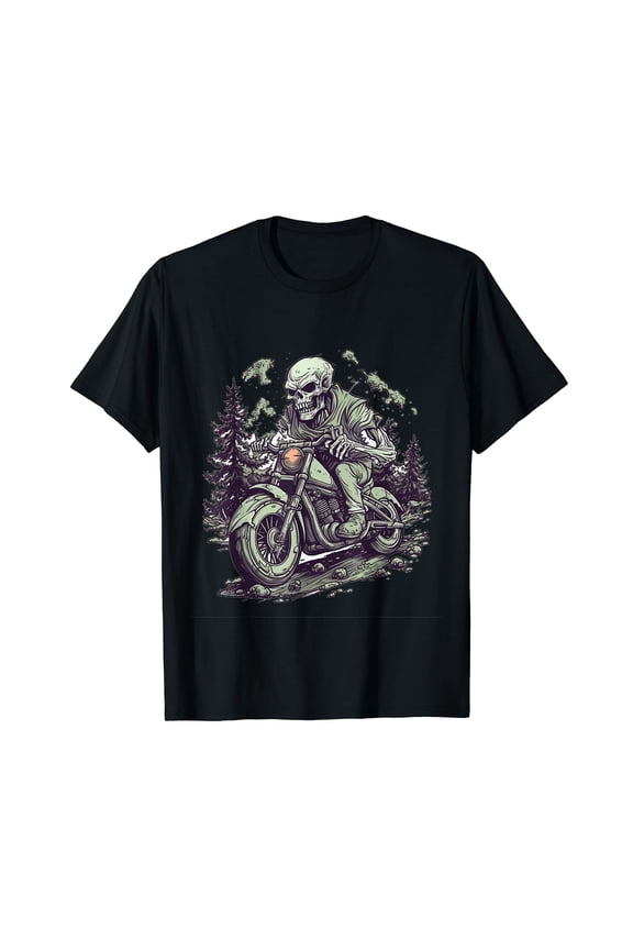 Zombie Riding Motorcycle Halloween Bike Rider Biker Men Boys Black T-Shirt