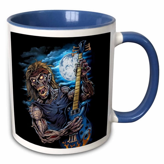 3drose, Zombie Rocking Out with Guitar under Full Moon, 11oz Two-tone Blue Mug