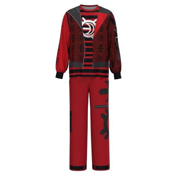 Zombie School Uniform Costume Halloween Cosplay Role Play Dress Up Suit, Spooky Anime Theme Outfit with Top and Pants for Kids and Teens, Wine Red, Size 120