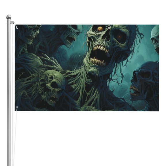 Zombie Skull Art Double Sided Flag 3x5FT Reversible Garden Flag Outdoor Decor for House, Porch, Lawn, Yard, Indoor Wall, Party Decoration