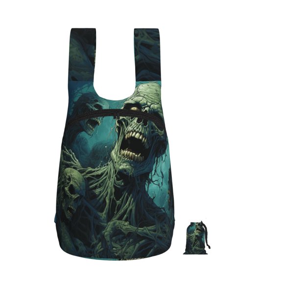 Zombie Skull Art Foldable Storage Backpack Lightweight Packable Travel Daypack for Shopping Commuting Hiking