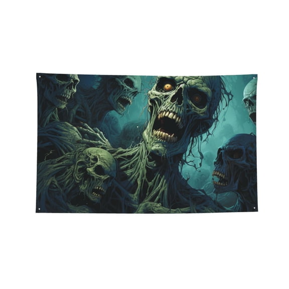 Zombie Skull Art Four Hole Decorated Banner Flag for Garden Yard Home Decoration Indoor Outdoor 3x5 Ft