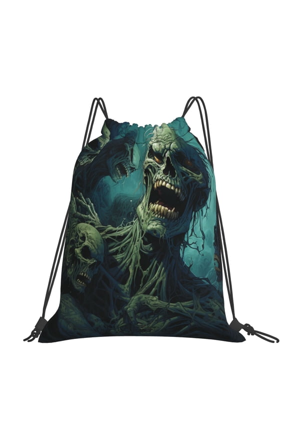 Zombie Skull Art Large Drawstring Backpack Casual Cinch Sack Bag Backpack for Sports Hiking Travel Gym