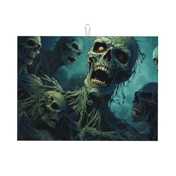 Zombie Skull Art Large Kitchen Drying Mat 18x24 Inch Ultra Absorbent Dish Drying Mats Foldable Countertop Protector