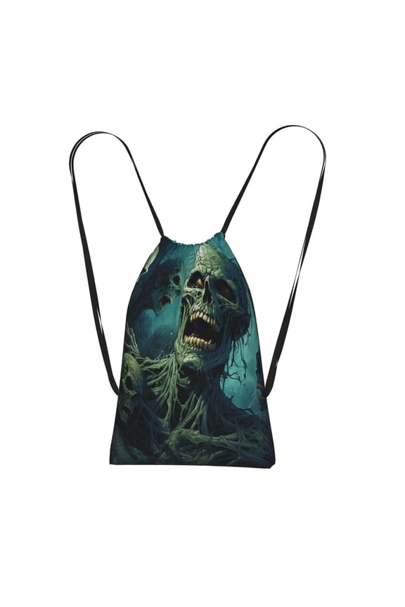 Zombie Skull Art Packable Drawstring Backpack, Lightweight Foldable Cinch Storage Bag for Gym Travel Shopping