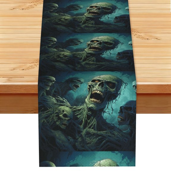 Zombie Skull Art Table Runner 13x72 Inch for Dining Table Kitchen Wedding Party Decor Fireplace Mantle