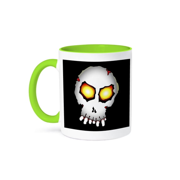 Zombie Skull Halloween 1 On Black, 11oz Two-Tone Green Mug