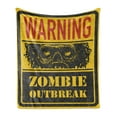 thumbnail image 1 of Zombie Soft Flannel Fleece Blanket, Retro Warning Outbreak Horror Monster Sign in Vintage Grunge Illustration, Cozy Plush for Indoor and Outdoor Use, 70" x 90", Earth Yellow Grey Red, by Ambesonne, 1 of 5