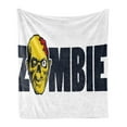 thumbnail image 1 of Zombie Soft Flannel Fleece Throw Blanket, Dead Human Face Caricature Typography Style Monster Theme Illustration, Cozy Plush for Indoor and Outdoor Use, 50" x 60", Dark Blue Yellow, by Ambesonne, 1 of 6