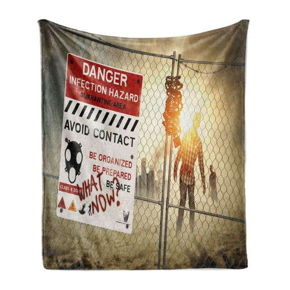 Zombie Soft Flannel Fleece Throw Blanket, Dead Man Walking in Dark Danger Scary Scene Fiction Halloween Infection Picture, Cozy Plush for Indoor and Outdoor Use, 50" x 60", Multicolor, by Ambesonne