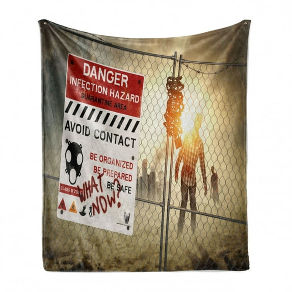Zombie Soft Flannel Fleece Throw Blanket, Dead Man Walking in Dark Danger Scary Scene Fiction Halloween Infection Picture, Cozy Plush for Indoor and Outdoor Use, 60" x 80", Multicolor, by Ambesonne