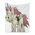thumbnail image 1 of Zombie Soft Flannel Fleece Throw Blanket, Evil Unicorn Devil Face Caterpillar Myth Creature Scary Design, Cozy Plush for Indoor and Outdoor Use, 50" x 60", Green Dried Rose, by Ambesonne, 1 of 5