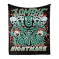 thumbnail image 1 of Zombie Soft Flannel Fleece Throw Blanket, Retro Style Nightmare with Skulls Ghost Characters Wild Illustration, Cozy Plush for Indoor and Outdoor Use, 50" x 60", Jade Green Salmon Black, by Ambesonne, 1 of 6