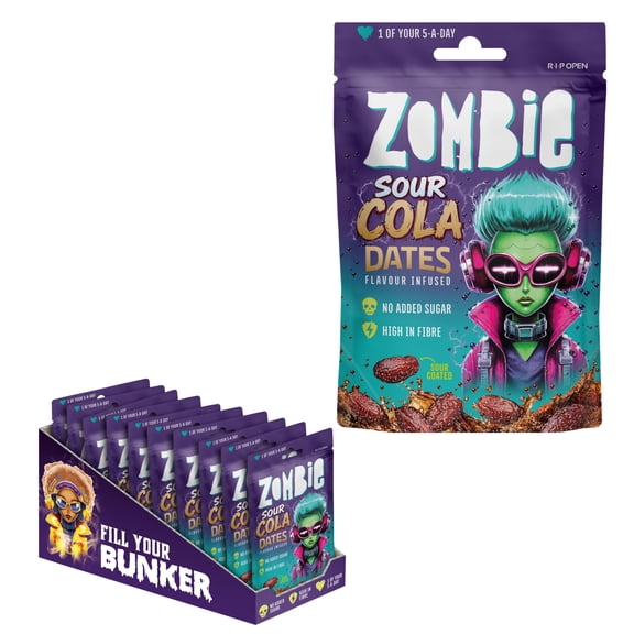 Zombie Sour Cola Dates, Naturally Flavoured, Pitted, 10 x 45g Bags