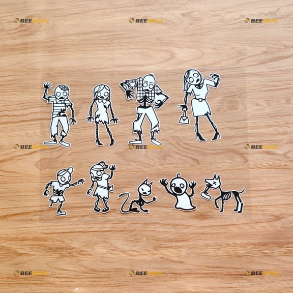 Zombie Stick Family Figure Pet Dog Car Truck Bumper Sticker Decal Vinyl - Set of 9 Glossy - White Background For Car Boat Laptop Cup Phone