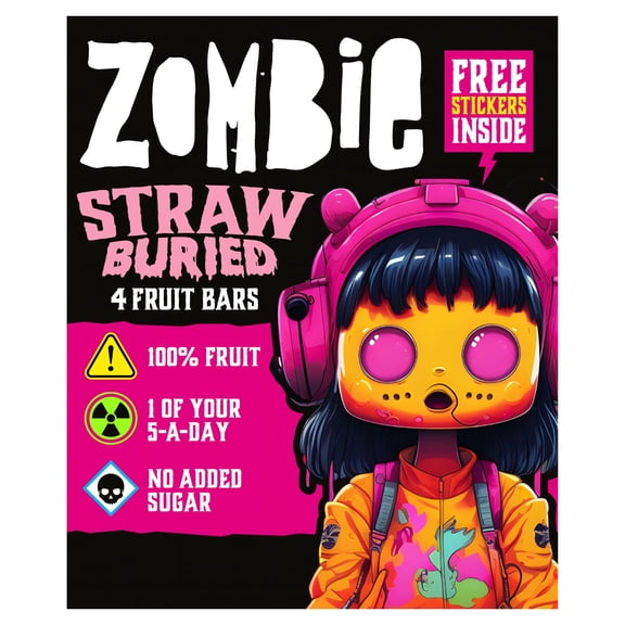 Zombie Strawberry Fruit Snack Bar Multipack 4x25g, Imported from Britain