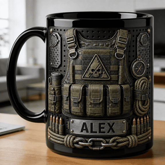 Zombie Survival Mug Custom Accent Mug with Tactical Vest Design, Personalized Gift for Dad