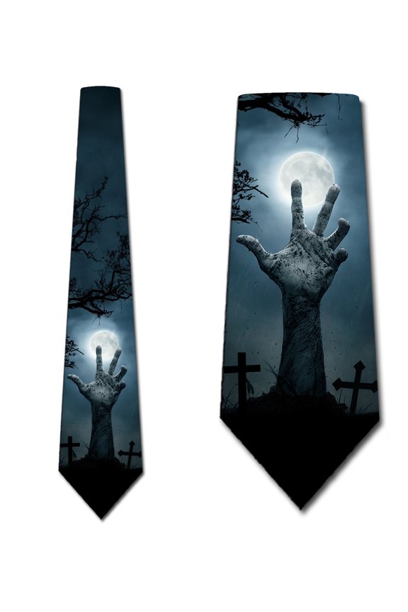 Zombie Ties Mens Scary Halloween Graveyard Neck Tie by Three Rooker