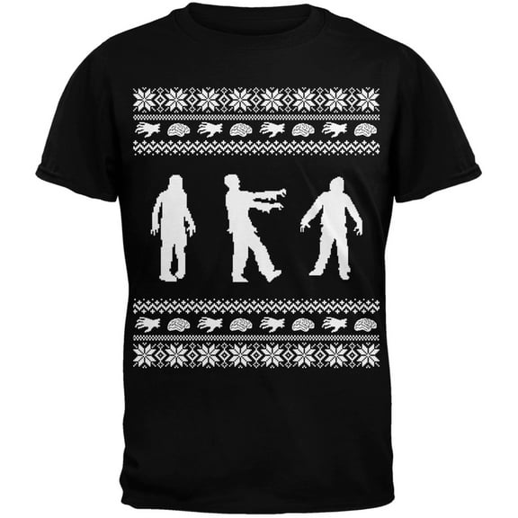 Zombie Ugly Christmas Sweater Black Adult T-Shirt - X-Large