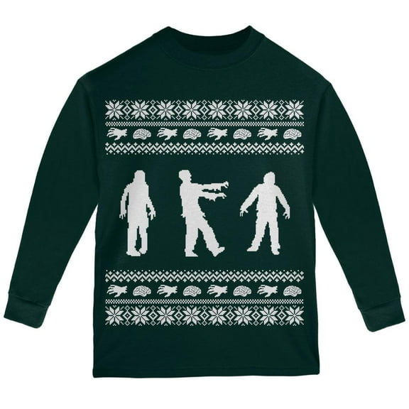 Zombie Ugly Christmas Sweater Forest Youth Long Sleeve T-Shirt - Medium
