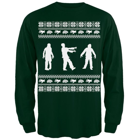 Zombie Ugly Christmas Sweater Green Adult Long Sleeve T-Shirt - Large