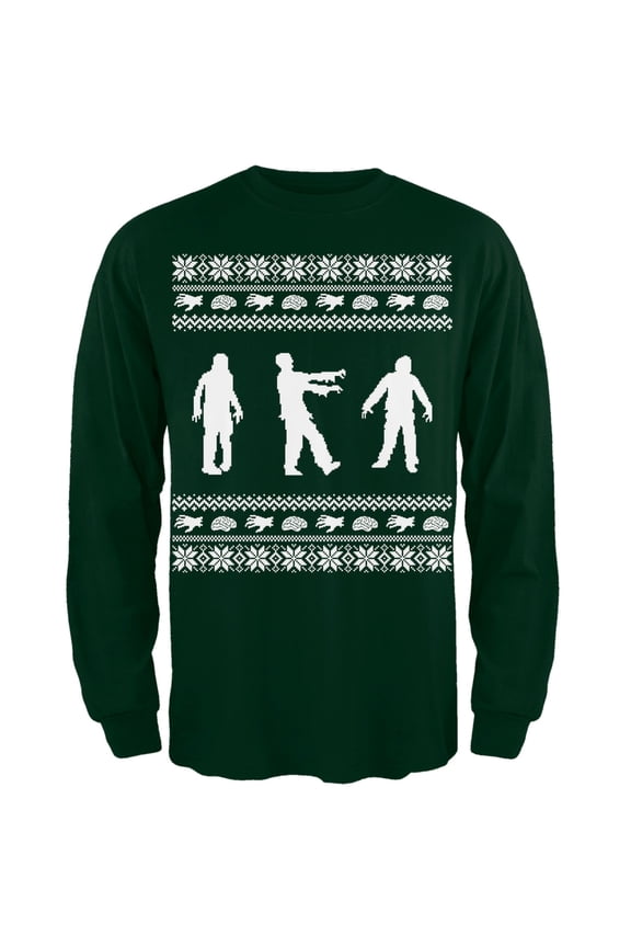 Zombie Ugly Christmas Sweater Green Adult Long Sleeve T-Shirt - Large
