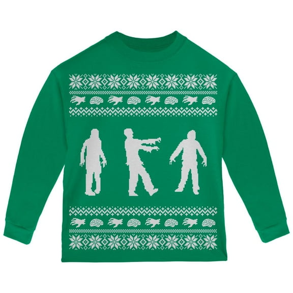 Zombie Ugly Christmas Sweater Green Toddler Long Sleeve T-Shirt - 3T