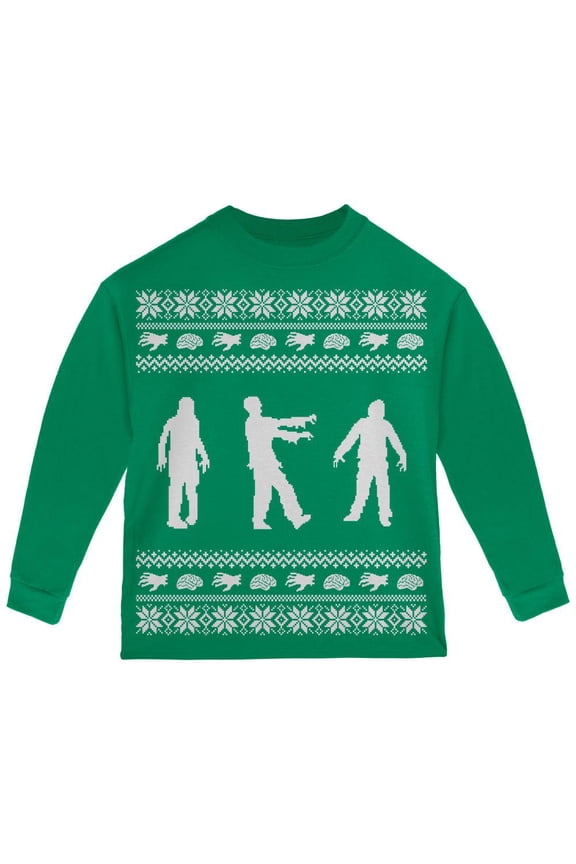 Zombie Ugly Christmas Sweater Green Toddler Long Sleeve T-Shirt - 3T