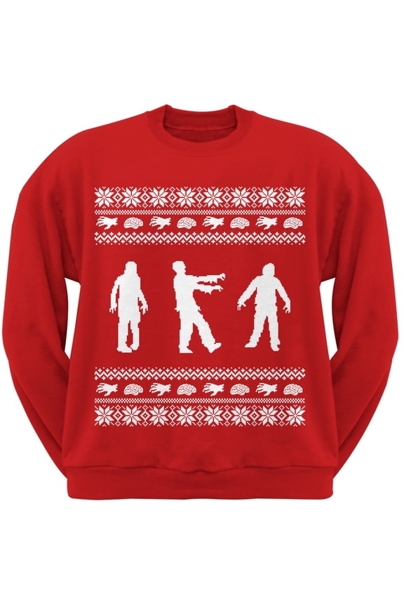 Zombie Ugly Christmas Sweater Red Adult Crew Neck Sweatshirt - Large
