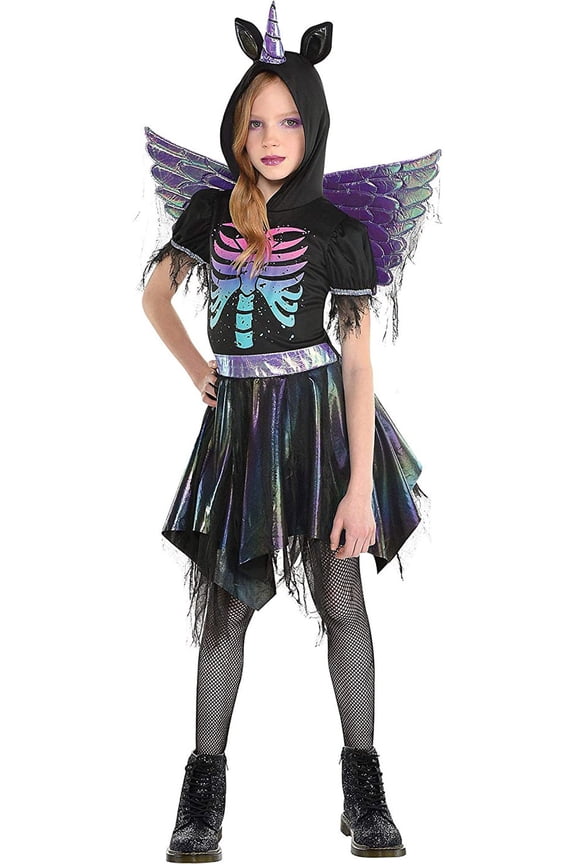 Zombie Unicorn Girls Child Dark Mythical Creature Fantasy Halloween Costume-L