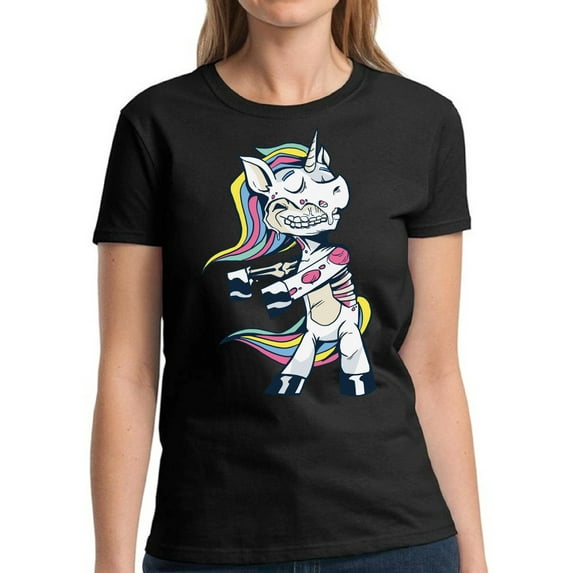 Zombie Unicorn Halloween T Shirt for Women - S M L XL 2XL 3XL Graphic Tee - Scary Happy Halloween Outfit Gift Funny Holiday Tee T-Shirt Ladies