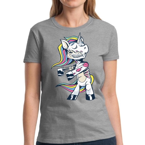 Zombie Unicorn Halloween T Shirt for Women - S M L XL 2XL 3XL Graphic Tee - Scary Happy Halloween Outfit Gift Funny Holiday Tee T-Shirt Ladies