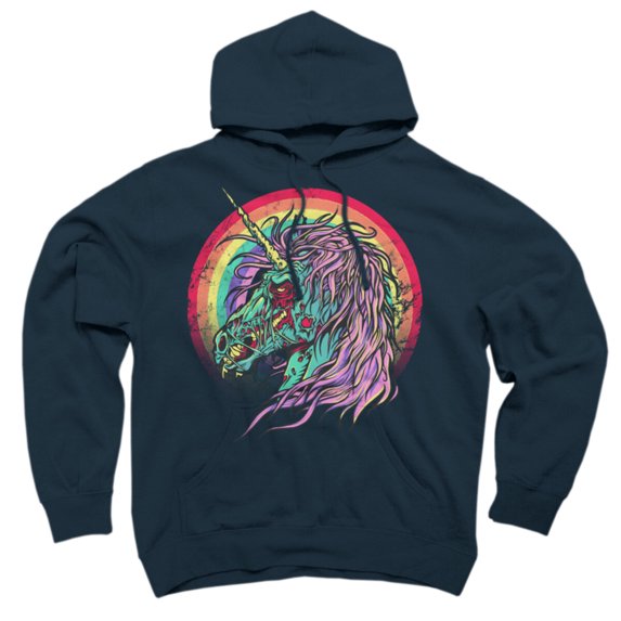 Zombie Unicorn Navy Blue Graphic Pullover Hoodie - Design By Humans 2XL