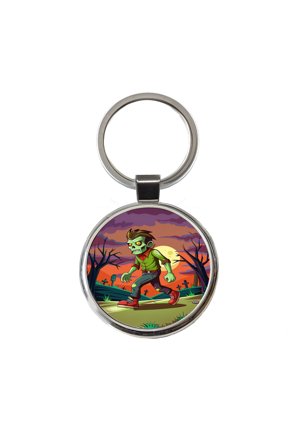 Zombie Walking Metal Round Keychain