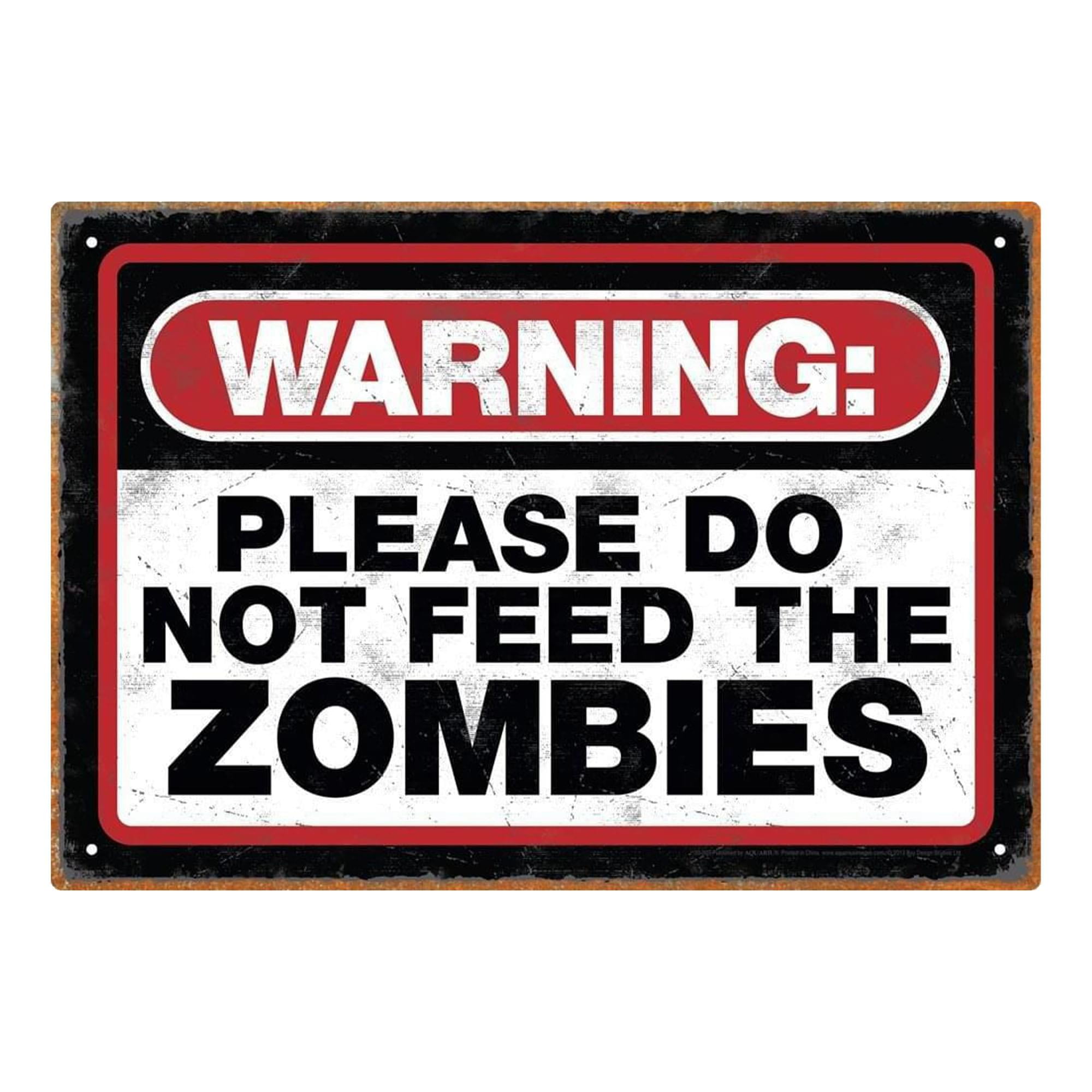 Zombie Warning Tin Sign with Red and Black Graphics