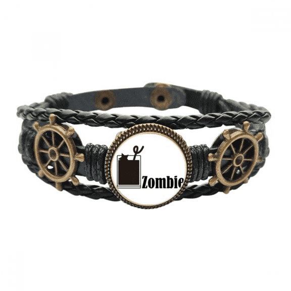 Zombie With The Word Zombie Leather Braided Ocean Bracelet Wristband
