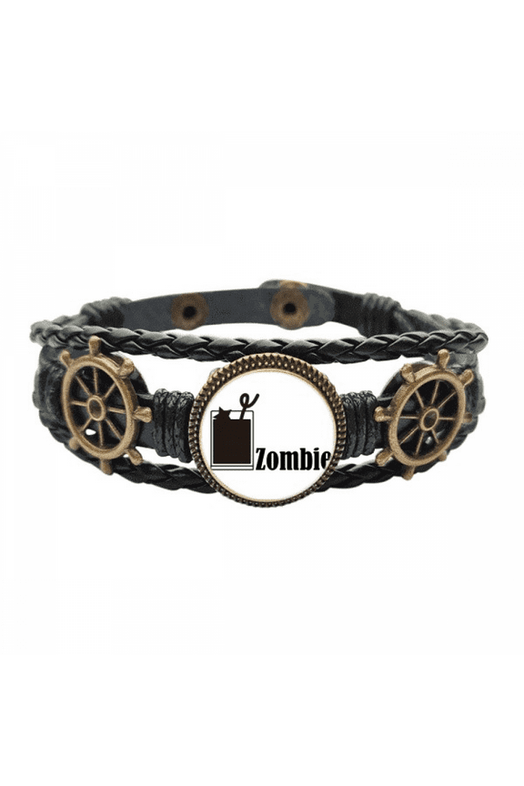 Zombie With The Word Zombie Leather Braided Ocean Bracelet Wristband