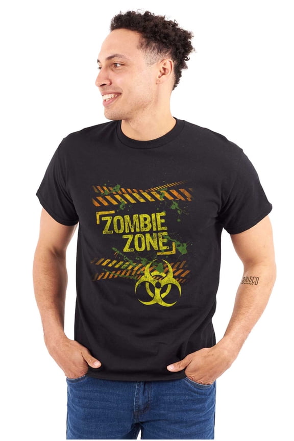 Zombie Zone Hazardous Dangerous Funny Men's Big & Tall Crewneck Graphic Tee Brisco Brands 2X