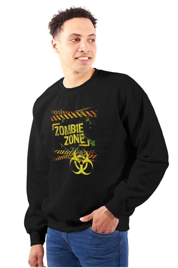 Zombie Zone Hazardous Dangerous Funny Men's Big & Tall Crewneck Sweatshirt Brisco Brands 2X