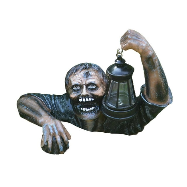 Zombie with Led Lantern Resin Zombie Garden Statues Horror Movie Garden