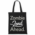 thumbnail image 1 of Zombie zone ahead. Funny Trick Or Treat Halloween Groovy Retro Canvas Bag 1Pc, 1 of 5