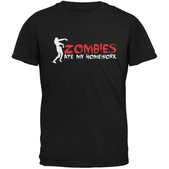 Zombies Ate My Homework Black Adult T-Shirt - Small