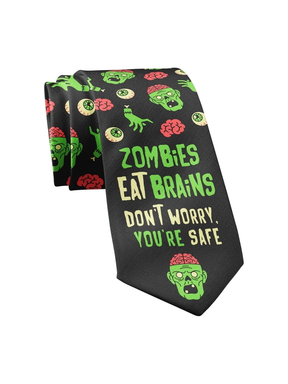 Zombies Eat Brains Don't Worry You're Safe Necktie Funny Neckties for Men Halloween Tie Mens Novelty Neckties