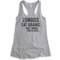 thumbnail image 1 of Zombies Eat Brains Don't Worry You're Safe Tank Top, Ladies Racerback Tank Top, Funny Halloween Zombie Tank, Heather Gray, Large, 1 of 3