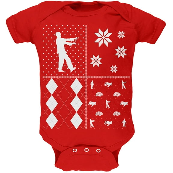 Zombies Festive Blocks Ugly Christmas Sweater Red Soft Baby One Piece - 0-3 months