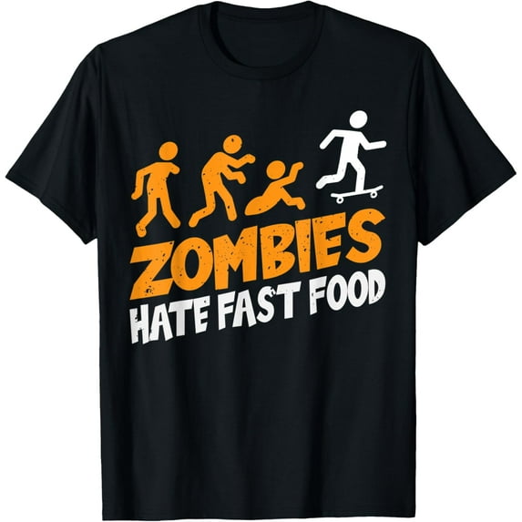 Zombies Hate Fast Food I Skateboarder Halloween Skateboard T-Shirt