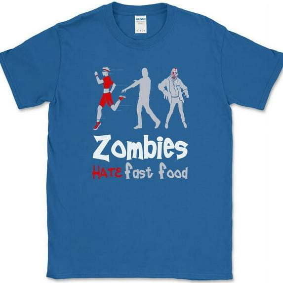 Zombies Hate Fast Food T-Shirt Funny TWD Humor Apocalypse Tee - Royal Blue, 3XL