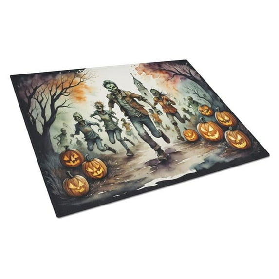 Zombies Spooky Halloween Glass Cutting Board Large 12 in x 15 in